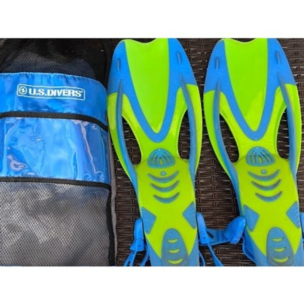 U.S. Divers Snorkeling Swim Fins Blue Green Size Large w/ Mesh Bag - Picture 3 of 8